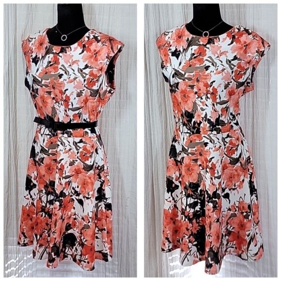 Tiani B Coral Floral Cap Sleeve A-Line Dress - Picture 1 of 14